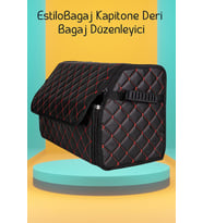 EstiloBagaj Kapitone Deri Oto Bagaj Düzenleyici Siyah Kırmızı (Çok Renkli)