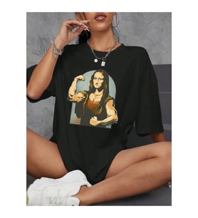 Baskılı Oversize T-shirt - Siyah