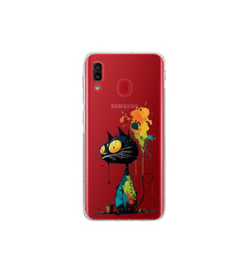 Samsung Galaxy A30 ile Uyumlu Splash Kedi Tasarımlı Şeffaf Silikon Kılıf