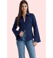Kadın Basic Fitted Gömlek Renk Casual Günlük Kombinler Hafta Sonu Yaz Aylarının Vazgeçilmezi (Koyu Lacivert)
