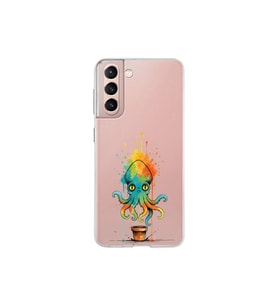 Samsung Galaxy S21 ile uyumlu Splash ahtapot tasarımlı şeffaf silikon kılıf
