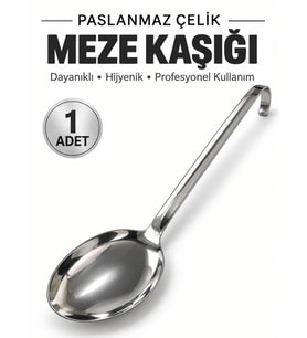 Endüstriyel Meze Kaşığı Sanayi Tipi Paslanmaz Çelik Sanayi Restoran Lokanta Tipi Kulplu Asılabilir Kırılmaz