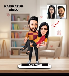 KİŞİYE ÖZEL ÇİFT SARI KIRMIZI TARAFTAR TASARIMLI KARİKATÜR BİBLO , Sevgililer günü hediyesi