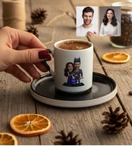 Kişiye Özel Karikatürlü Süper Kahraman Çift Sevgililer Türk Kahvesi Fincanı Sevgililer Günü Hediyesi