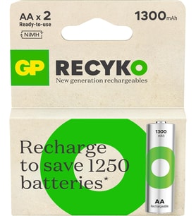 Batteries ReCyko 1300 AA Kalem Ni-MH Şarjlı Pil, 1.2 Volt, 2'li Kart