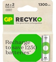 Batteries ReCyko 1300 AA Kalem Ni-MH Şarjlı Pil, 1.2 Volt, 2'li Kart