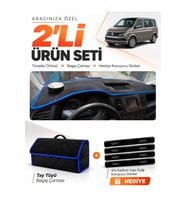 VOLKSWAGEN TRANSPORTER T6 ÇUKURLU (2015-2020) Uyumlu Torpido Örtüsü + Tay Tüyü Çanta Seti - Siyah Mavi