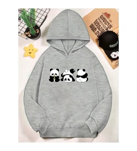 Unisex Yaramaz Pandalar Baskılı Oversize Sweatshirt (Gri)