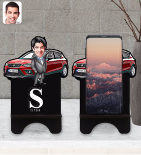 BK Gift Kişiye Özel Plakalı Erkek Seat Ateca Karikatürlü Ahşap Biblo Telefon Standı-1