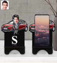 BK Gift Kişiye Özel Plakalı Erkek Seat Ateca Karikatürlü Ahşap Biblo Telefon Standı-1