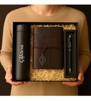 Kişiye Özel Premium Defter Siyah Göstergeli Dereçeli Termos Kalem Kutulu Hediye Seti