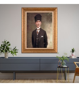 Altın Varaklı Çerçeveli Paspartulu Atatürk Tablo TR1014 (Gold)