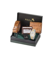 Polo Air Takvimli Kare Kasa Erkek Kol Saati Kemer Cüzdan Kartlık Çakmak Kombin Set Gümüş Gold Taba Renk PL-7086E7