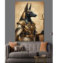 Mısır Tanrısı Anubis Heykeli Dekoratif Kanvas - Mdf Ahşap Tablo