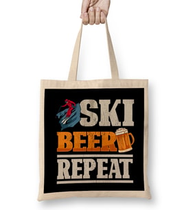 Funny Ski Beer Repeat Skiing & Skiers Bez Çanta Uzun Saplı
