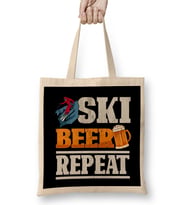Funny Ski Beer Repeat Skiing & Skiers Bez Çanta Uzun Saplı