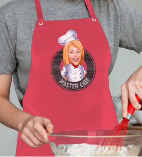 BK Gift Kişiye Özel Kadın Chef Karikatürlü Profesyonel Kırmızı Mutfak Önlüğü, Aşçı Önlüğü, Şef Önlüğü, Arkadaşa Hediye-1