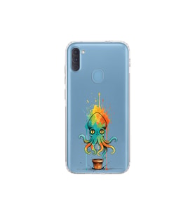 Samsung Galaxy M11 ile uyumlu Splash ahtapot tasarımlı şeffaf silikon kılıf