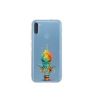 Samsung Galaxy M11 ile uyumlu Splash ahtapot tasarımlı şeffaf silikon kılıf