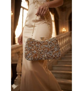 Kristal Taşlı Kadın Abiye Clutch, Omuz Çanta