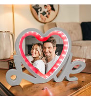 Love Yazılı Led Işıklı Kişiye Özel Fotoğraflı Sihirli Ayna Kırmızı-Beyaz Sevgiliye Hediye