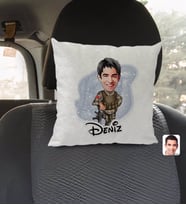 BK Gift Kişiye Özel İsimli Asker Karikatürlü Kare Araç Koltuk Yastığı-2
