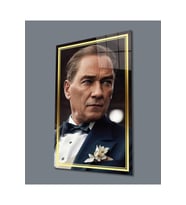 Atatürk Portre Dikey Cam Tablo Hediyelik Büyük Tablo Ev Ofis Dekoru (Çok Renkli)