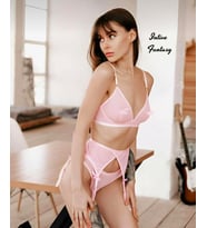 Intive Fantasy Pudra Pembe Transparan Tülden Feminen Çoraplı Jartiyer Takım (Feminen Dokunuş)