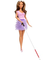 Barbie Fashionistas Oyuncak Bebek, Pembe Üstlü, Kör Barbie Bebek, Fırfırlı Etek, Kör Çubuk Ve Güneş (Çok Renkli)