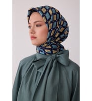 Geometrik Desen %100 Twill İpek Eşarp BE08