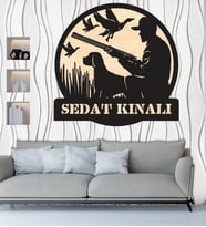 Kişiye Özel Avcı Av Köpeği Tüfek Temalı Ahşap Duvar Tablo