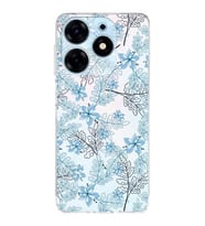 PrintiFy Tecno Spark 10 Pro Uyumlu Kamera Korumalı Floral Mavi Tasarımlı Şeffaf Silikon Kılıf