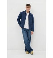 Erkek Fermuarlı İndigo Loose Fit Jean Ceket
