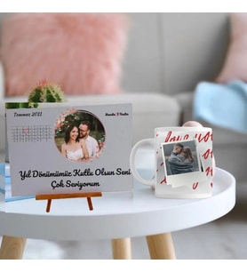 Kişiye Özel Fotoğraf Baskılı Romantik Hediye Seti - Anı Takvimi & Polaroid Kupa