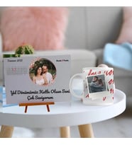 Kişiye Özel Fotoğraf Baskılı Romantik Hediye Seti - Anı Takvimi & Polaroid Kupa