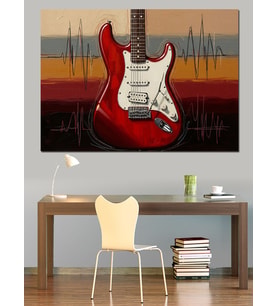 Kırmızı Elektro Gitar Modern Sanat Dekoratif Kanvas - Mdf Ahşap Tablo