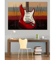 Kırmızı Elektro Gitar Modern Sanat Dekoratif Kanvas - Mdf Ahşap Tablo