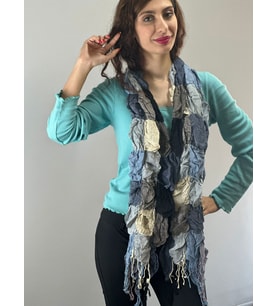 EKOSE BÜZGÜLÜ RENKLİ KADIN FULAR ŞAL 180X45 CM (Mavi)