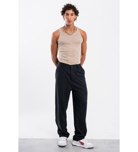 Erkek Siyah Baggy Bol Kumaş Pantolon Dökümlü