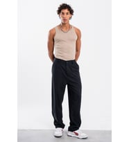 Erkek Siyah Baggy Bol Kumaş Pantolon Dökümlü