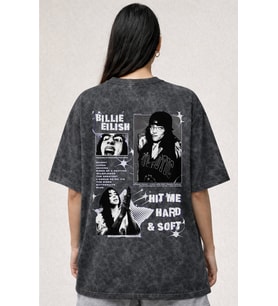 Tasarım Billie Eilish Hit Me Hard And Soft Şarkıcı Baskılı Unisex Oversize Eskitme Yıkamalı Tişört