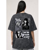 Tasarım Billie Eilish Hit Me Hard And Soft Şarkıcı Baskılı Unisex Oversize Eskitme Yıkamalı Tişört
