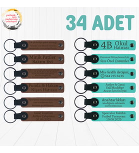 A Kahve & Turkuaz, Aile Kutlamalarına Özel Sürpriz, 34’lü Set, Kişisel Mesajlı Deri Anahtarlık