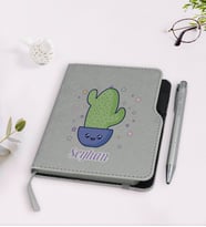 BK Gift Kişiye Özel Kaktüs Tasarımlı Gri Termo Deri Defter Kalem Seti-4