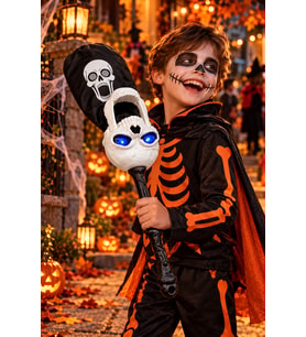 Halloween Cadılar Bayramı Işıklı Sesli Şeker Toplama Sopası Mavi Gözlü Kafatası Çocuk Aksesuarı