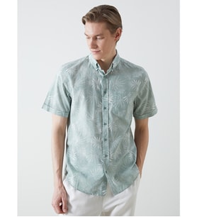 LCWAIKIKI Classic Turkuaz Regular Fit Kısa Kollu Desenli Poplin Erkek Gömlek
