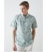 LCWAIKIKI Classic Turkuaz Regular Fit Kısa Kollu Desenli Poplin Erkek Gömlek