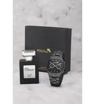 Polo Air Takvimli Kare Kasa Erkek Kol Saati Ve 55 ml Parfüm Seti Siyah Renk ST-5023E1
