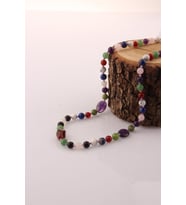 Kız Öğrenci Kolyesi-Aventurin-Akik-Lapis-Yeşim-Havlit-Pembe Kuvars-Obsidyen M207