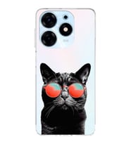 PrintiFy Tecno Spark 10 Pro ile Uyumlu Kedi 3 Kamera Korumalı Şeffaf Kılıf